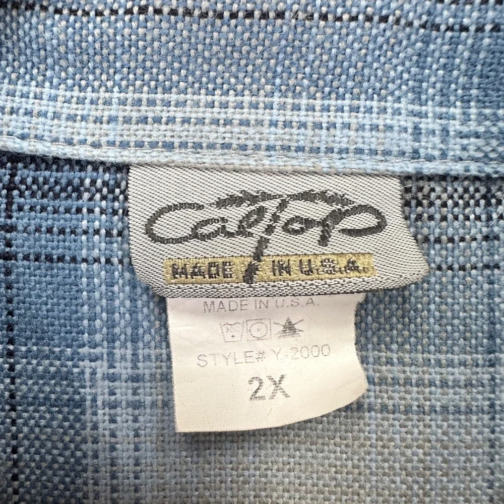 Vintage Cal‎ Top Flannel Shirt Mens 2XL Blue Plaid Long Sleeve Button Up